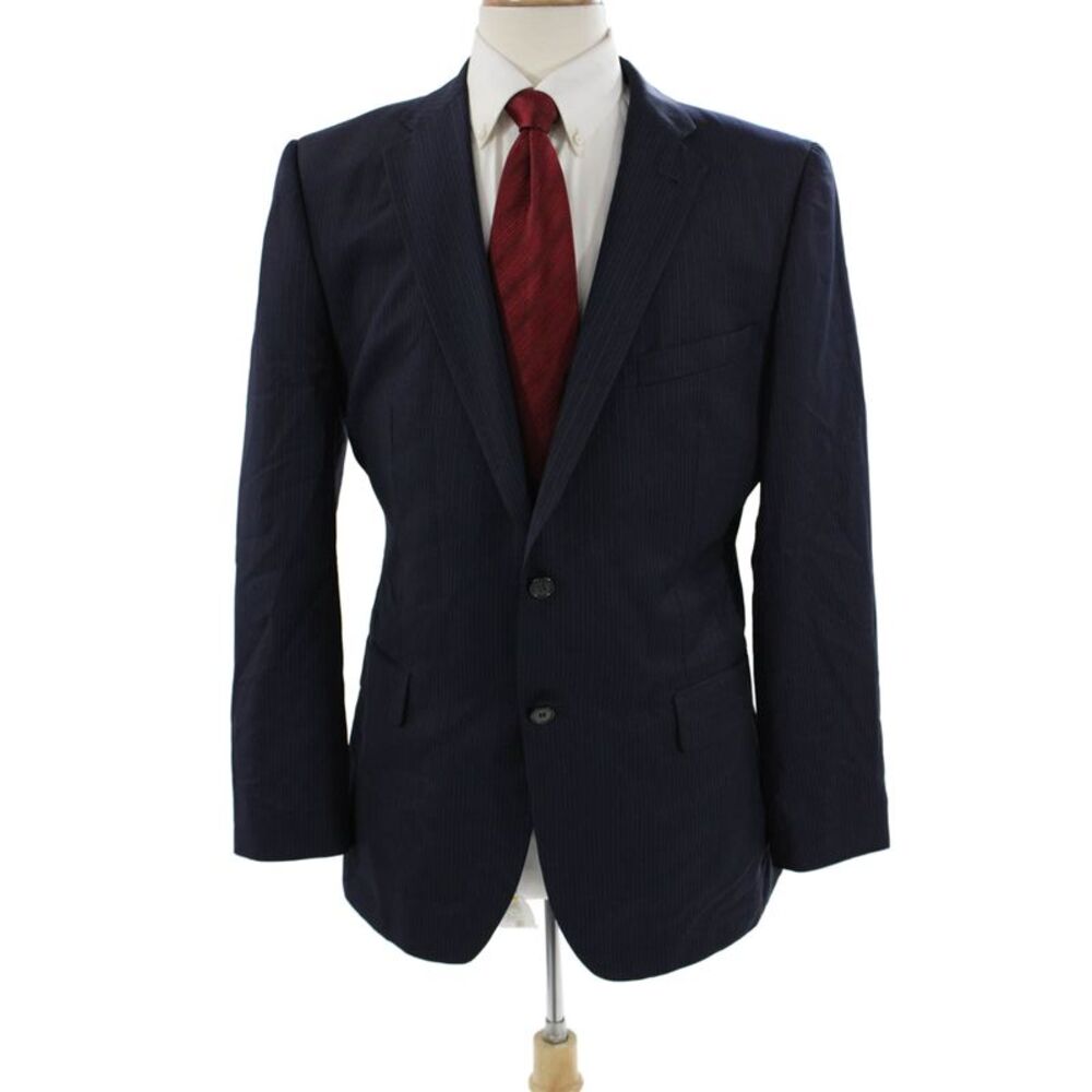Red Saks Fifth Avenue Men Dark Blue 2 Piece Suit Jacket Wool Silk Size 42